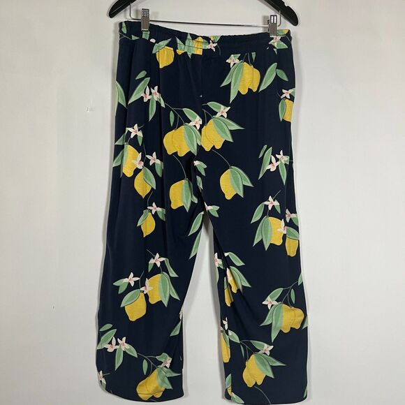 Soma Cool Nights Pajama Pants Medium Wide Leg Citrus Pockets Lemon Curved Hem - Picture 7 of 8